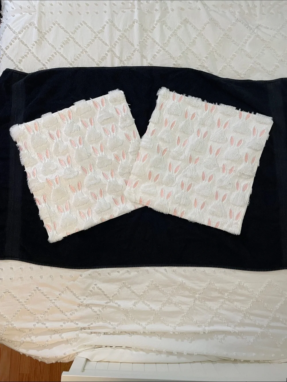White & Pink Bunny Ear Plush Throw Pillow Covers (Pair) new